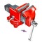 Realistic Heavy Duty bench vise on swivel base. 3D Metal red vice, metalwork tool isolated on white background. Vector