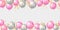 realistic helium pink and white balloons seemless border banner isolated on transparent background. gold confetti