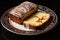 Realistic homemade nutella swirl pound cake on white plate, delicious homemade dessert