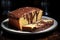 Realistic homemade nutella swirl pound cake on white plate, delicious homemade food