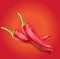 Realistic hot chilli pepper on the red background