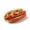 Realistic Hot Dog Photography With Smiling Woman On White Background