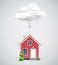 Realistic house connected to the cloud, vector