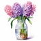 Realistic Hyacinths In Jar Watercolor Painting