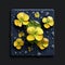 Realistic Hyper-detailed Rendering Of Yellow Flowers On Watered Tile