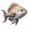 Realistic Hyper-detailed Silver And Brown Fish Illustration On White Background