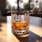 Realistic Hyper-detailed Whiskey Glass On Wooden Table