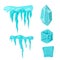 Realistic ice caps snowdrifts and icicles broken piece bit lump cold frozen block crystal winter decor vector