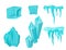 Realistic ice caps snowdrifts and icicles broken piece bit lump cold frozen block crystal winter decor vector