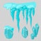 Realistic ice caps snowdrifts and icicles broken piece bit lump cold frozen block crystal winter decor vector