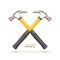 Realistic icon of two crossed hammers, isolated on