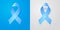 Realistic illustration blue ribbon with soft shadow on blue and gray isolated background. Prostate cancer awareness symbol. Editab