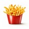 Realistic Illustration Of French Fries In Red Bucket On White Background