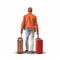 Realistic Illustration Of Man Walking With Suitcases