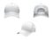 realistic illustration of a white textile baseball cap front, back and side view