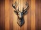 realistic illustration of wooden brown deer with horns isolated on wooden background