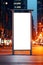 realistic ilustration, light advertising box mockup on big city street at night, generative AI
