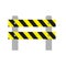 Realistic image of a road barrier with yellow stripes on a white background. Isolated object, road safety sign. Vector illustratio