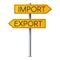 Realistic import and export sign on metal pole. Global logistics solutions. Concept of worldwide delivery