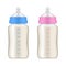 Realistic infant formula bottles set vector baby bottle for boy and girl with measurement scale