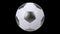 Realistic iron and white soccer ball isolated on black background. 3d looping animation.