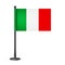 Realistic Italian table flag on a black steel pole. Souvenir from Italy. Desk flag made of paper or fabric and shiny