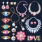 Realistic jewelry accessories icons set.