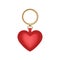 Realistic keychain red heart shape, holder for key with ring. Fob, accessory or souvenir trinket