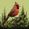 Realistic Landscape Illustration Cardinal Perched On Stump