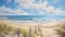 Realistic Landscape Mural: Beach Fence With Detailed Skies And Lively Seascapes