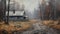 Realistic Landscape Painting Of Abandoned Cabin In Forest