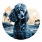 Realistic Landscape Painting Of A Blue Poodle At The Beach