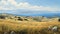 Realistic Landscape Painting Of Greek Island With Wheat Fields