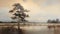 Realistic Landscape Painting: Tree By Water