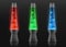 Realistic lava lamps in different colors on dark background. Editable vector illustration.