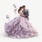 Realistic Lavender Wedding Gown: Detailed Ue5 Hispanicore Couple With Colorized Roses