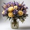Realistic Lavender And Yellow Rose Arrangement In A Vase