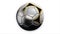 Realistic leather soccer ball rotating on the white background. Animation of a football ball on a white background