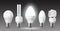 Realistic led lamps. Modern eco electricity elements, energy savings bulbs, different shapes lightbulbs, ecology