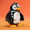 Realistic Lego Penguin On Orange Background - 3d Plastic Texture