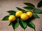 Realistic lemons leaves neutral palette warm lighting.