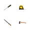 Realistic Length Roulette, Hatchet, Carpenter And Other Vector Elements. Set Of Instruments Realistic Symbols Also