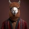 Realistic lifelike alpaca in dapper high end luxury formal suit and shirt, commercial