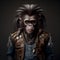 Realistic lifelike ape in punk rock rockstar leather outfits, surreal surrealism, Generative AI