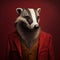 Realistic lifelike badger in dapper high end luxury formal suit and shirt, commercial, editorial advertisement
