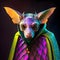 Realistic lifelike bat bird in fluorescent electric highlighters ultra-bright neon outfits, commercial