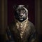 Realistic lifelike black panther in renaissance regal medieval noble royal outfits, commercial