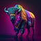 Realistic lifelike bull in fluorescent electric highlighters ultra-bright neon outfits, commercial, editorial. generative ai