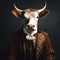 Realistic lifelike bull in renaissance regal medieval noble royal outfits, commercial, editorial advertisement