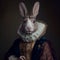 Realistic lifelike bunny rabbit in renaissance regal medieval noble royal outfits,. 18th-century historical. Generative AI